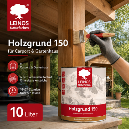 LEINOS 150 Holzgrund 10 l – offenporige Holzgrundierung für Lack- und Lasuranstriche außen, mit Filmschutz gegen Bläuebefall, tiefenwirksam, transparent-bräunlich, reicht bis ca. 144 m²
