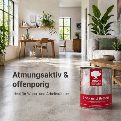 LEINOS Stein- und Betonöl 254 – 0,75 L – Öl zur natürlichen Oberflächenbehandlung von Beton, Estrich & Steinzeug innen – atmungsaktiv & lösemittelfrei