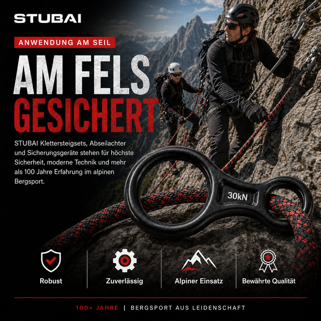 STUBAI Abseilachter groß, 109 g, 30 kN Bruchlast, EN 15151-2 zertifiziert – Sicherungsgerät aus geschmiedetem Aluminium, rot eloxiert – geeignet für Klettern, Bergsteigen, Canyoning, Höhenarbeit