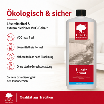 LEINOS Silikatgrund 621 | Universal-Fixativ & Grundierung für Silikat- & Kalkfarben | Farblos, hoch wasserdampfdurchlässig, lösemittelfrei | 1 Liter | von LEINOS