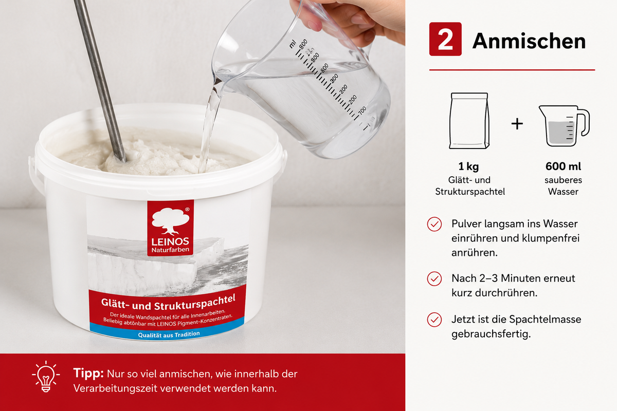 LEINOS Glätt- und Strukturspachtel 684, weiß – Feine Spachtelmasse für Wand & Decke innen, lösemittelfrei, atmungsaktiv, gebrauchsfertig, für Lehmputz, Kalk, Gips, Altanstrich, strukturierbar – 1 kg