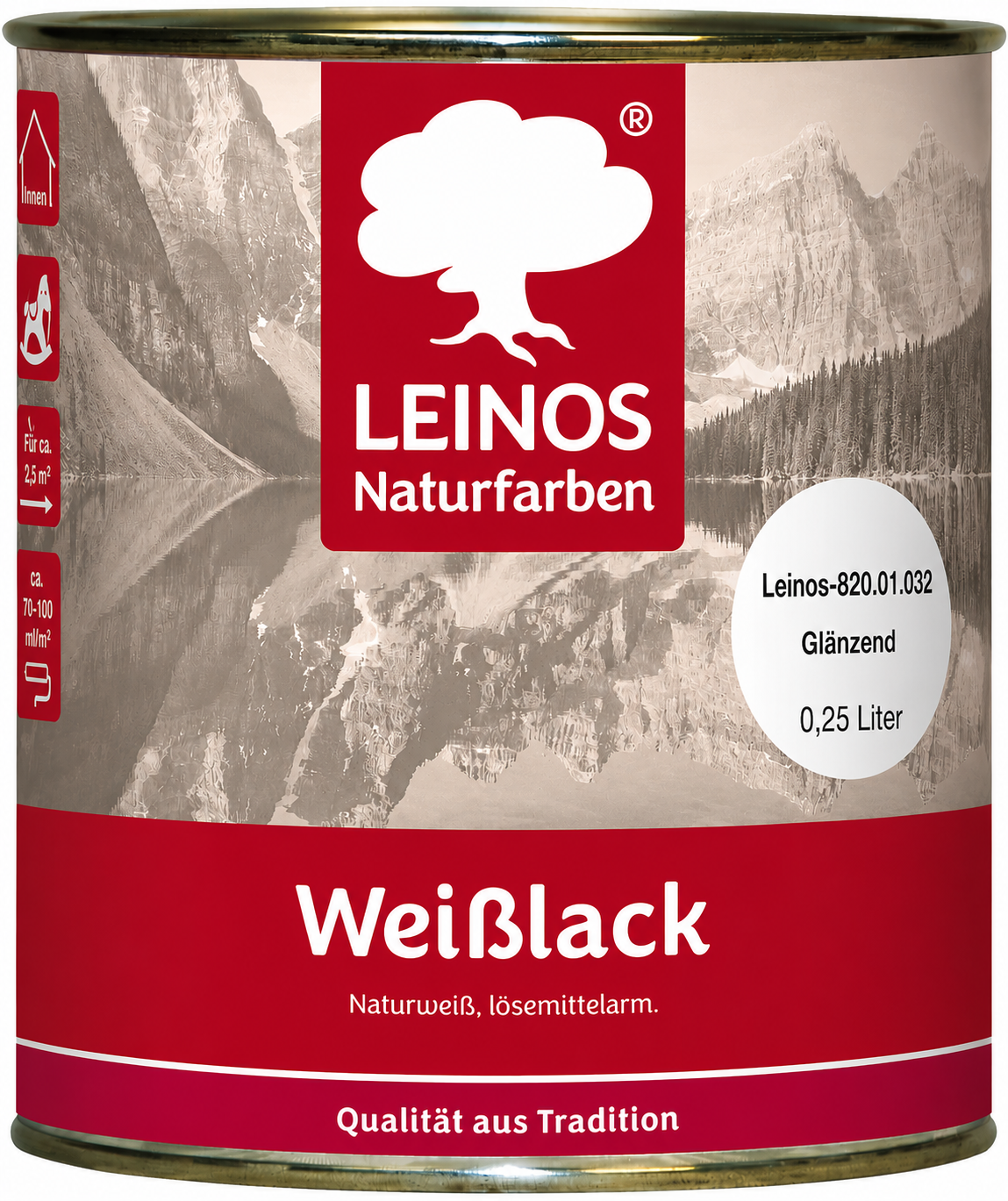 LEINOS 820 Weißlack Glänzend | 0,25 L Innen & Außen | Wohngesunder Naturharz-Öl Lack, wasserfest & langlebig | ca. 2 m² Reichweite | Für kleine Flächen, Möbelstücke & Ausbesserungen
