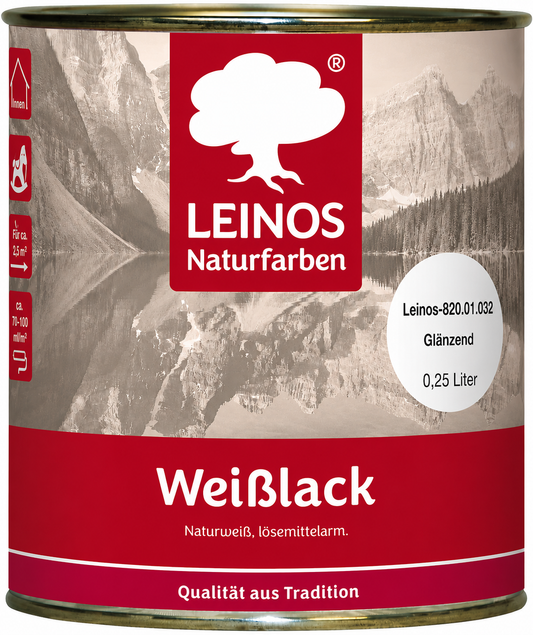 LEINOS 820 Weißlack Glänzend | 0,25 L Innen & Außen | Wohngesunder Naturharz-Öl Lack, wasserfest & langlebig | ca. 2 m² Reichweite | Für kleine Flächen, Möbelstücke & Ausbesserungen