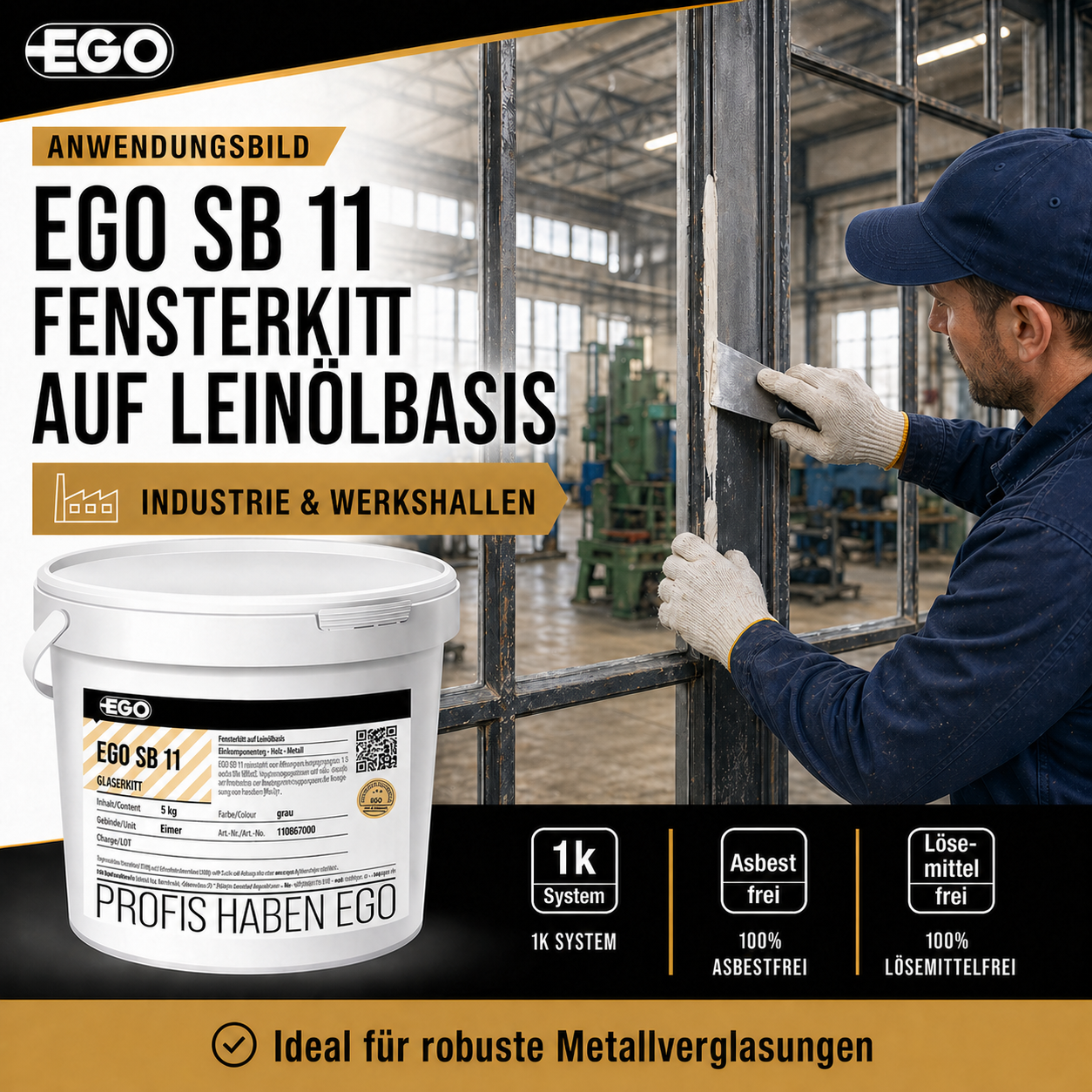 EGO SB 11 Fensterkitt – schnellbindender Glaserkitt für Einfachverglasung | 5 kg bis 25 kg | Made in Bayern