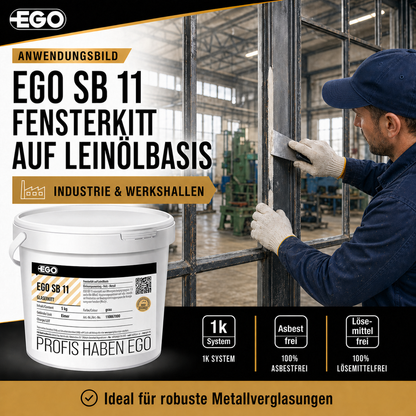 EGO SB 11 Fensterkitt – schnellbindender Glaserkitt für Einfachverglasung | 5 kg bis 25 kg | Made in Bayern