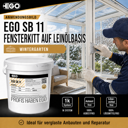 EGO SB 11 Fensterkitt – schnellbindender Glaserkitt für Einfachverglasung | 5 kg bis 25 kg | Made in Bayern
