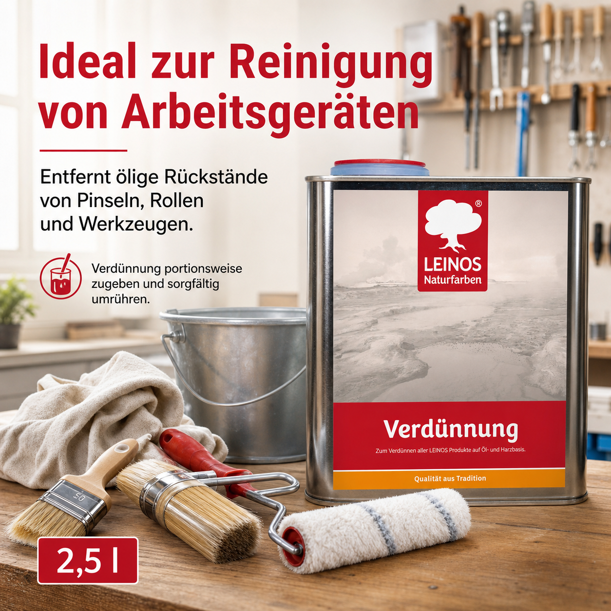 LEINOS 200 Verdünnung 2,5 Liter | Zum Verdünnen aller öligen Produkte sowie zur Reinigung der Arbeitsgeräte. Auch als Fleckentferner geeignet.