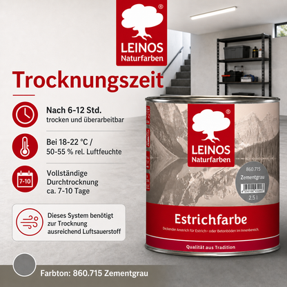 Estrichfarbe 860 | 2,5 Liter | für innen | Schutz & Farbgebung für offenporige Estrich- & Betonflächen | abriebfest, wasserabweisend, speichel- & schweißecht |  Zementgrau