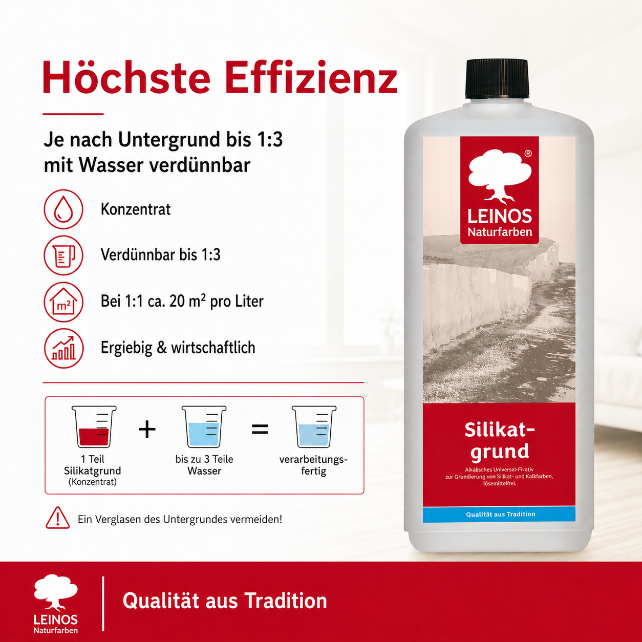 LEINOS Silikatgrund 621 | Universal-Fixativ & Grundierung für Silikat- & Kalkfarben | Farblos, hoch wasserdampfdurchlässig, lösemittelfrei | 1 Liter | von LEINOS