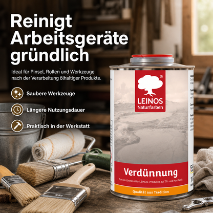 LEINOS 200 Verdünnung 1 Liter | Zum Verdünnen aller öligen Produkte sowie zur Reinigung der Arbeitsgeräte. Auch als Fleckentferner geeignet.