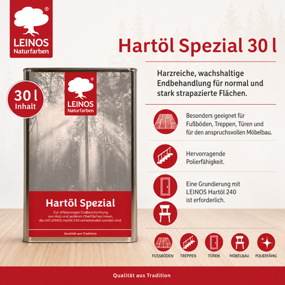 Leinos Spezial Hartöl 30 L | Farbloses Versiegelungsöl | Holzöl für effektive Endbeschichtung und langanhaltenden Schutz im Innenbereich