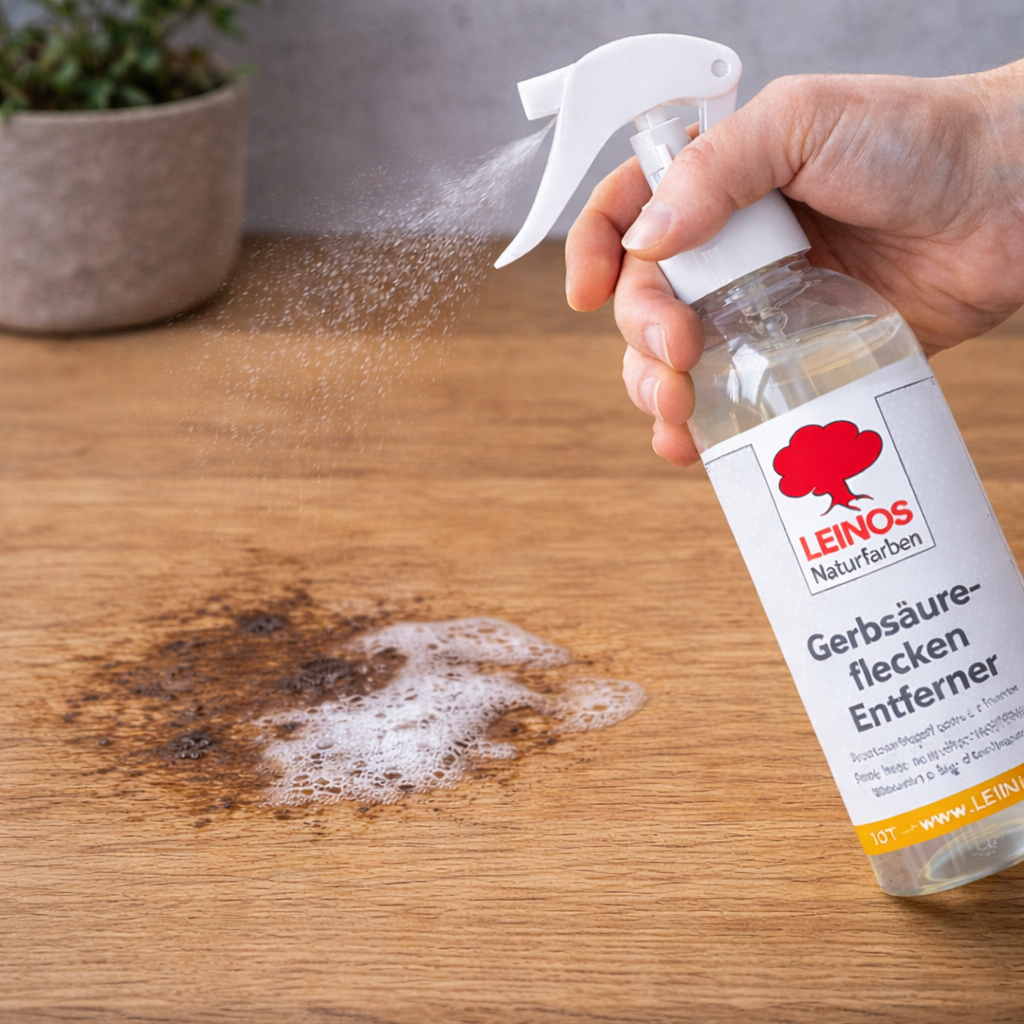 LEINOS Gerbsäureflecken Entferner 946 – 250ml Spezialreiniger für Eichenholz & Edelhölzer – entfernt dunkle Flecken & Verfärbungen durch Gerbsäure – Wasserbasiert, Biologisch Abbaubar & Farblos