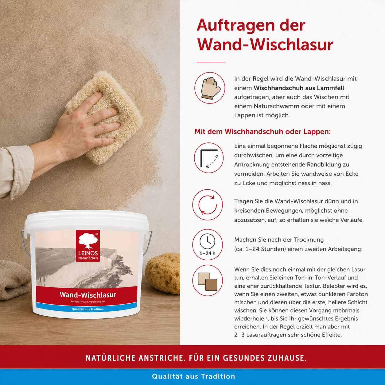 LEINOS Wand-Wischlasur 2,5 Liter für glatte Wände, kreative Lasurtechniken und sanfte Farbverläufe, verarbeitungsfertig, individuell abtönbar, atmungsaktiv, leicht aufzutragen innen für große Flächen!
