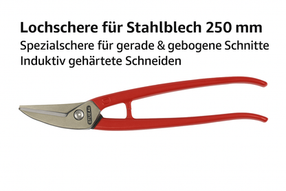 Metallschere 250 mm | Für gerade & kreisförmige Schnitte | Figurenschere & Lochschere für Stahlblech | Vielseitige Blechschere für präzises Arbeiten im Metallbau, Handwerk & Industrie