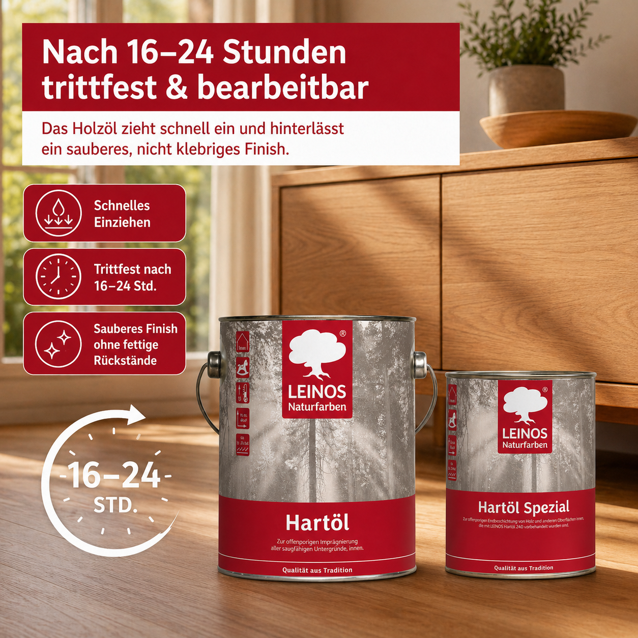 LEINOS Holzöl 2,5 l im Set mit Hartöl Spezial 750 ml als Finish | Farbloses Möbelöl für stark beanspruchte Oberflächen | Effektive Versiegelung und langanhaltenden Schutz im Innenbereich