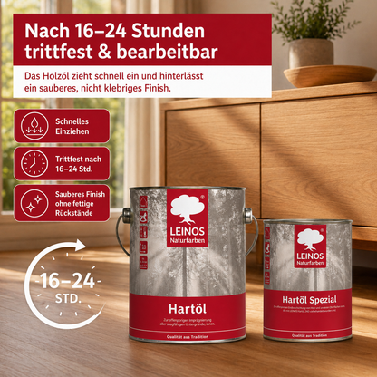 LEINOS Holzöl 2,5 l im Set mit Hartöl Spezial 750 ml als Finish | Farbloses Möbelöl für stark beanspruchte Oberflächen | Effektive Versiegelung und langanhaltenden Schutz im Innenbereich