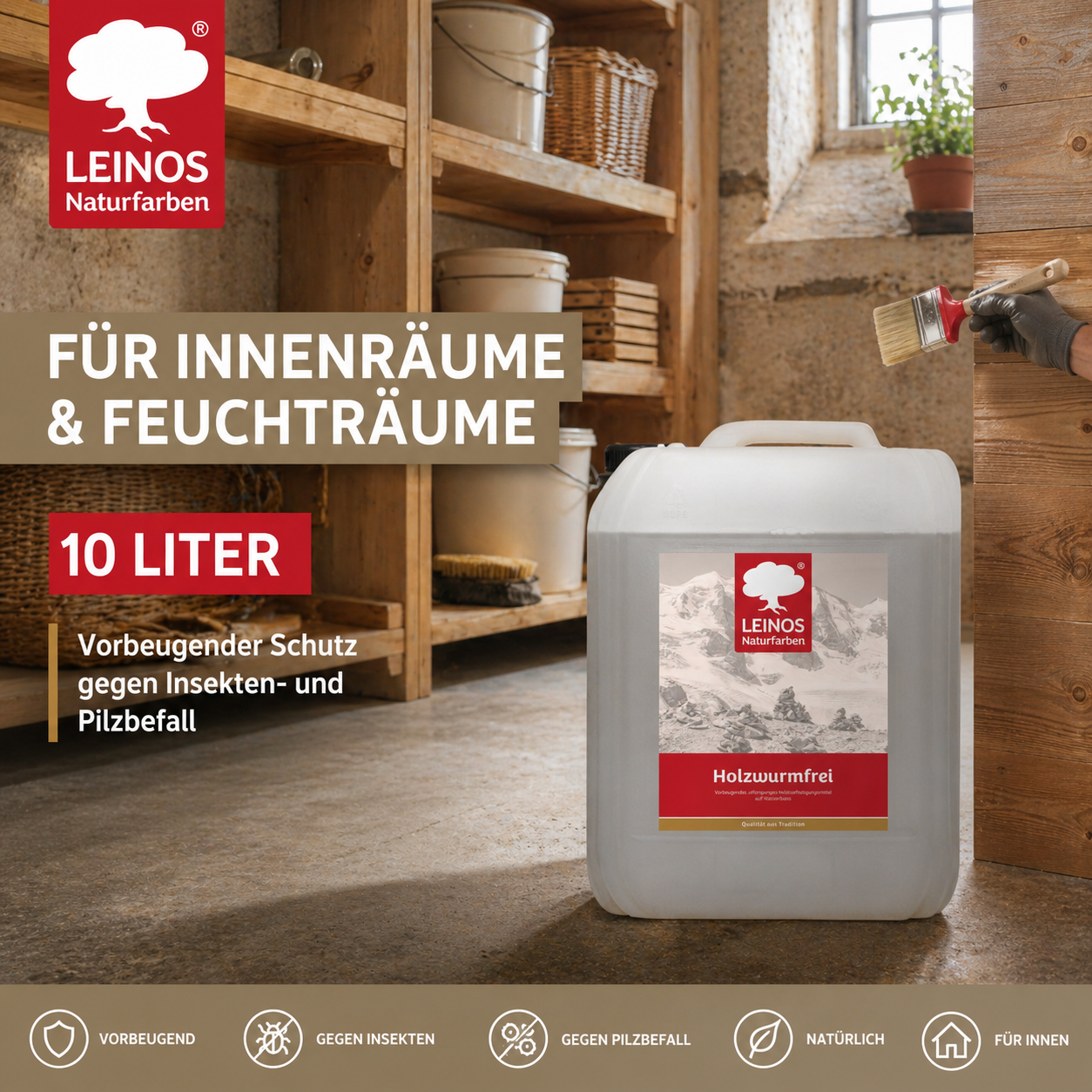LEINOS Holzwurmfrei 130 - 10 Liter - Holzverfestigungsmittel gegen Insekten und Pilze, Schutz vor Holzwürmern
