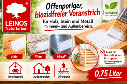LEINOS Vorstreichfarbe 810 | 0,75 Liter | universelle Grundierung für Holz, Metall, Glasfasertapeten | schnelltrocknend, diffusionsoffen & atmungsaktiv | weiß matt, sehr gut schleifbar, innen & außen nutzbar