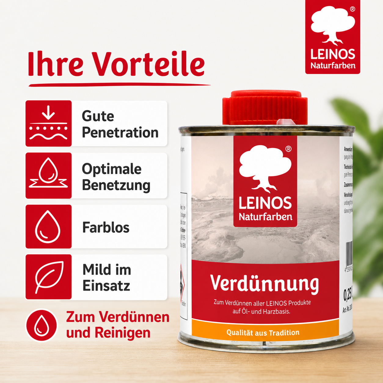 LEINOS 200 Verdünnung 0,25 Liter | Zum Verdünnen aller öligen Produkte sowie zur Reinigung der Arbeitsgeräte. Auch als Fleckentferner geeignet.