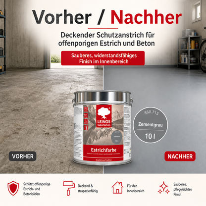LEINOS 860 Estrichfarbe für Innen, 10l, Zementgrau