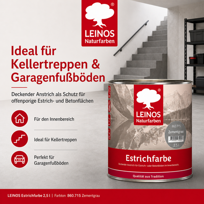 Estrichfarbe 860 | 2,5 Liter | für innen | Schutz & Farbgebung für offenporige Estrich- & Betonflächen | abriebfest, wasserabweisend, speichel- & schweißecht |  Zementgrau
