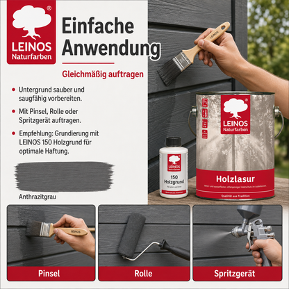 Wetterfeste Holzlasur für Außen 733 Anthrazitgrau 2,50 Liter - offenporiger Holzschutz mit Filmschutz gegen Pilzbefall - für Fenster, Türen, Zäune & Pergolen - wasserabweisend, lasierend