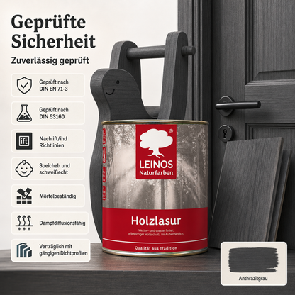 Wetterfeste Holzlasur für Außen 733 Anthrazitgrau 0,75 Liter - offenporiger Holzschutz mit Filmschutz gegen Pilzbefall - für Fenster, Türen, Zäune & Pergolen - wasserabweisend, lasierend