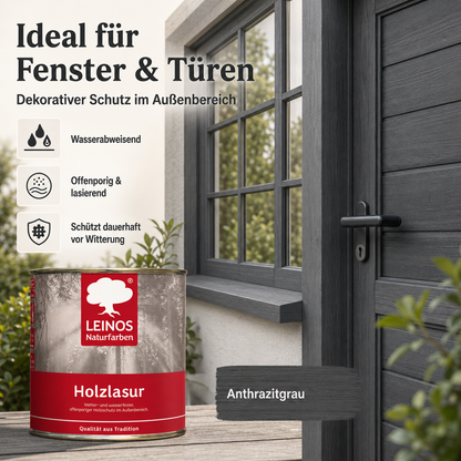 Wetterfeste Holzlasur für Außen 733 Anthrazitgrau 0,75 Liter - offenporiger Holzschutz mit Filmschutz gegen Pilzbefall - für Fenster, Türen, Zäune & Pergolen - wasserabweisend, lasierend