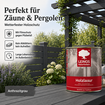 Wetterfeste Holzlasur für Außen 733 Anthrazitgrau 0,75 Liter - offenporiger Holzschutz mit Filmschutz gegen Pilzbefall - für Fenster, Türen, Zäune & Pergolen - wasserabweisend, lasierend