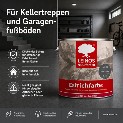 Estrichfarbe 860 | 2,5 Liter | für innen | Schutz & Farbgebung für offenporige Estrich- & Betonflächen | abriebfest, wasserabweisend, speichel- & schweißecht |  Anthrazitgrau