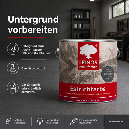 Estrichfarbe 860 | 2,5 Liter | für innen | Schutz & Farbgebung für offenporige Estrich- & Betonflächen | abriebfest, wasserabweisend, speichel- & schweißecht |  Anthrazitgrau