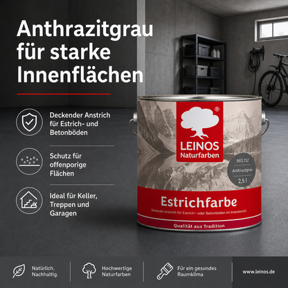 Estrichfarbe 860 | 2,5 Liter | für innen | Schutz & Farbgebung für offenporige Estrich- & Betonflächen | abriebfest, wasserabweisend, speichel- & schweißecht |  Anthrazitgrau
