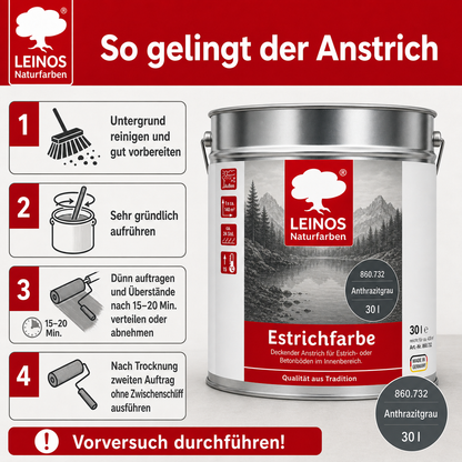 Leinos Naturfarben Estrichfarbe 860 |10,0 Liter | Anthrazitgraunn  | für innen | Schutz & Farbgebung für offenporige Estrich- & Betonflächen | abriebfest, wasserabweisend | Anthrazitgrau (10 Liter Anthrazitgrau)