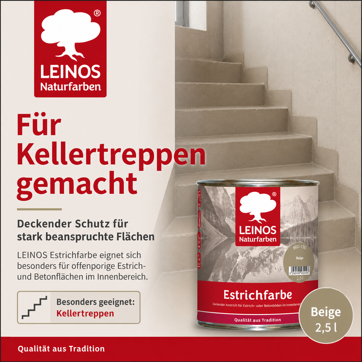 Estrichfarbe 860 | 2,5 Liter | für innen | Schutz & Farbgebung für offenporige Estrich- & Betonflächen | abriebfest, wasserabweisend, speichel- & schweißecht |  Beige