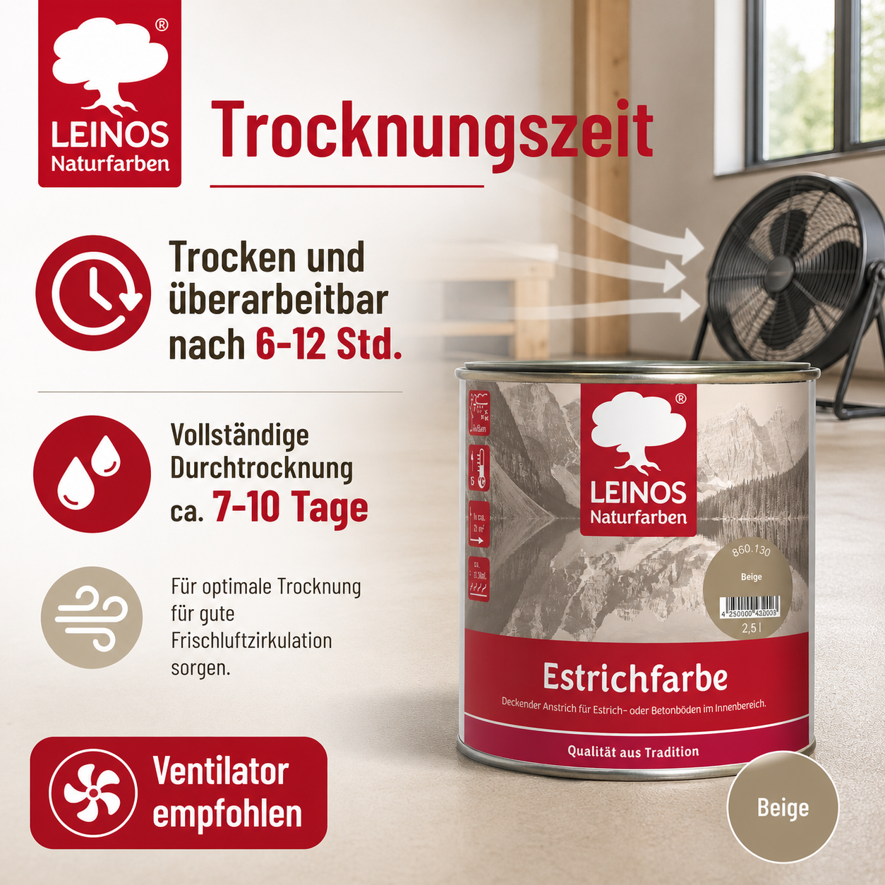 Estrichfarbe 860 | 2,5 Liter | für innen | Schutz & Farbgebung für offenporige Estrich- & Betonflächen | abriebfest, wasserabweisend, speichel- & schweißecht |  Beige