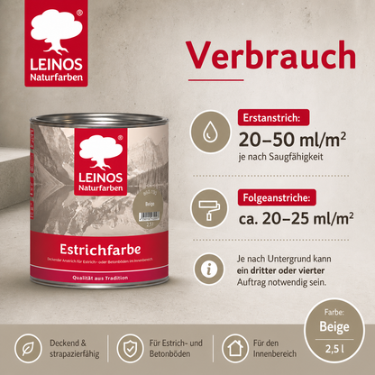 Estrichfarbe 860 | 2,5 Liter | für innen | Schutz & Farbgebung für offenporige Estrich- & Betonflächen | abriebfest, wasserabweisend, speichel- & schweißecht |  Beige
