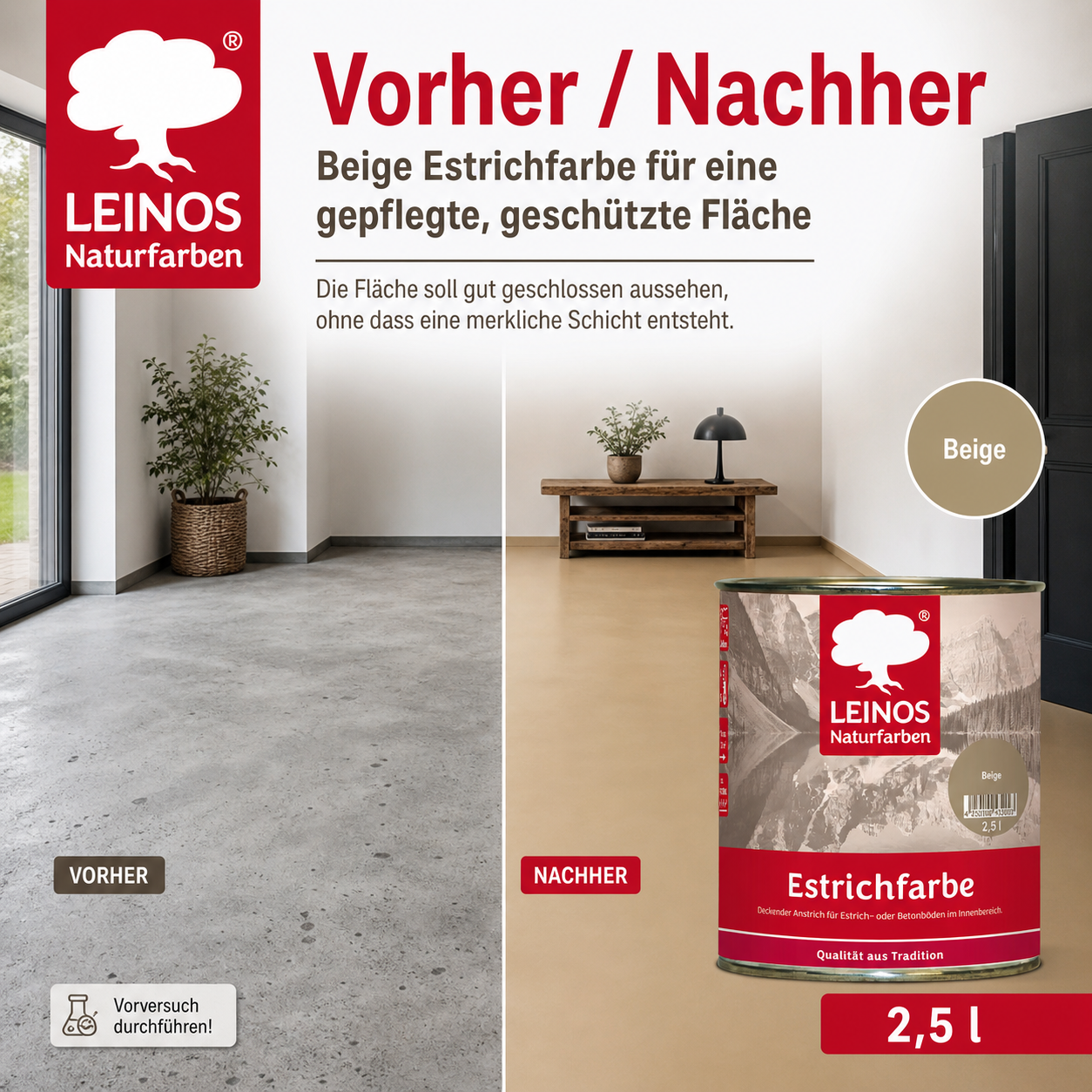 Estrichfarbe 860 | 2,5 Liter | für innen | Schutz & Farbgebung für offenporige Estrich- & Betonflächen | abriebfest, wasserabweisend, speichel- & schweißecht |  Beige