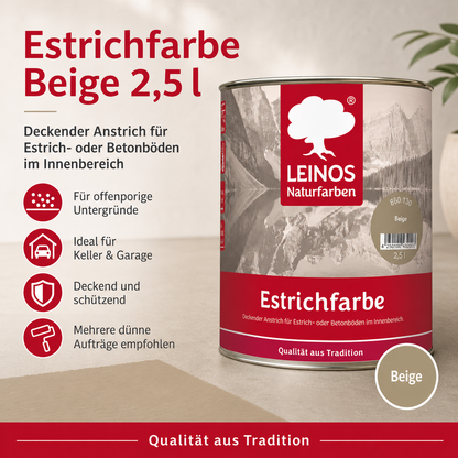 Estrichfarbe 860 | 2,5 Liter | für innen | Schutz & Farbgebung für offenporige Estrich- & Betonflächen | abriebfest, wasserabweisend, speichel- & schweißecht |  Beige