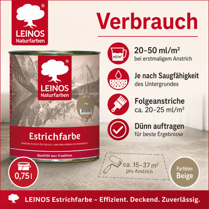 Leinos Naturfarben Estrichfarbe 860 | für innen | Schutz & Farbgebung für offenporige Estrich- & Betonflächen | abriebfest, wasserabweisend | Beige  | 0,75 Liter