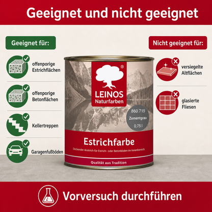 LEINOS 860 Estrichfarbe für Innen, 0,75l, Zementgrau