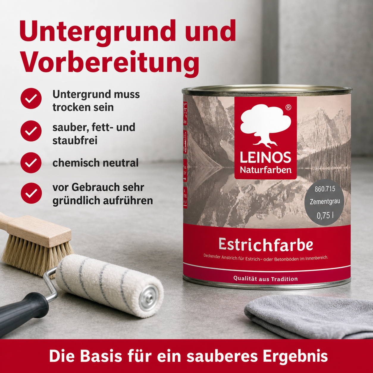 LEINOS 860 Estrichfarbe für Innen, 0,75l, Zementgrau