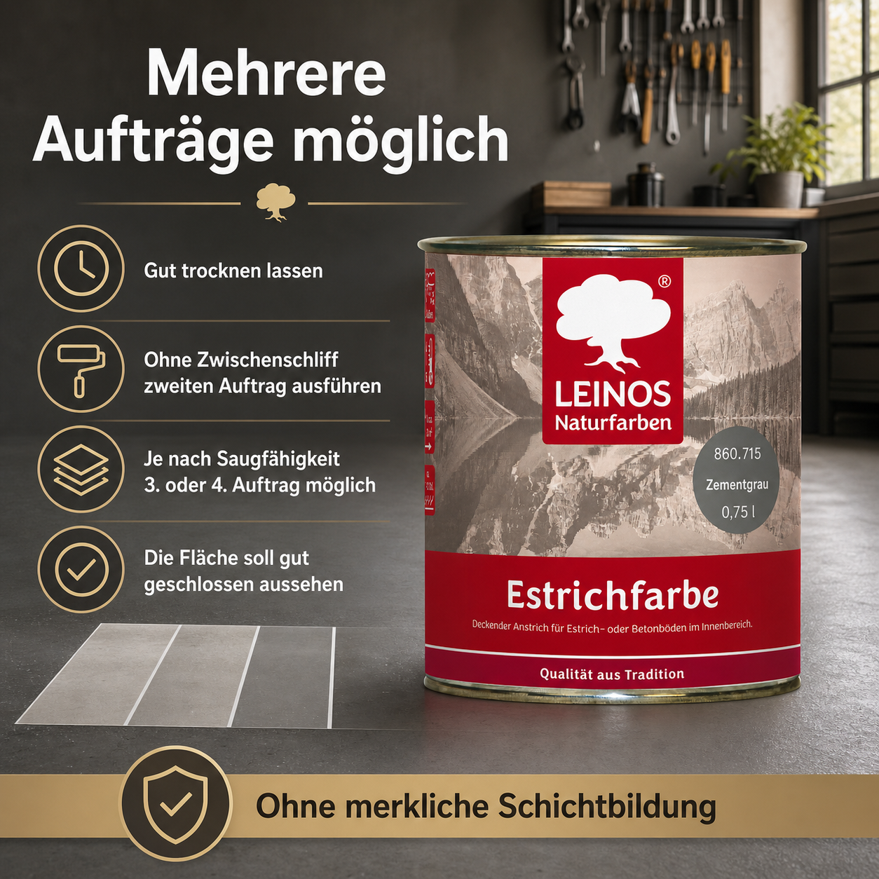 LEINOS 860 Estrichfarbe für Innen, 0,75l, Zementgrau