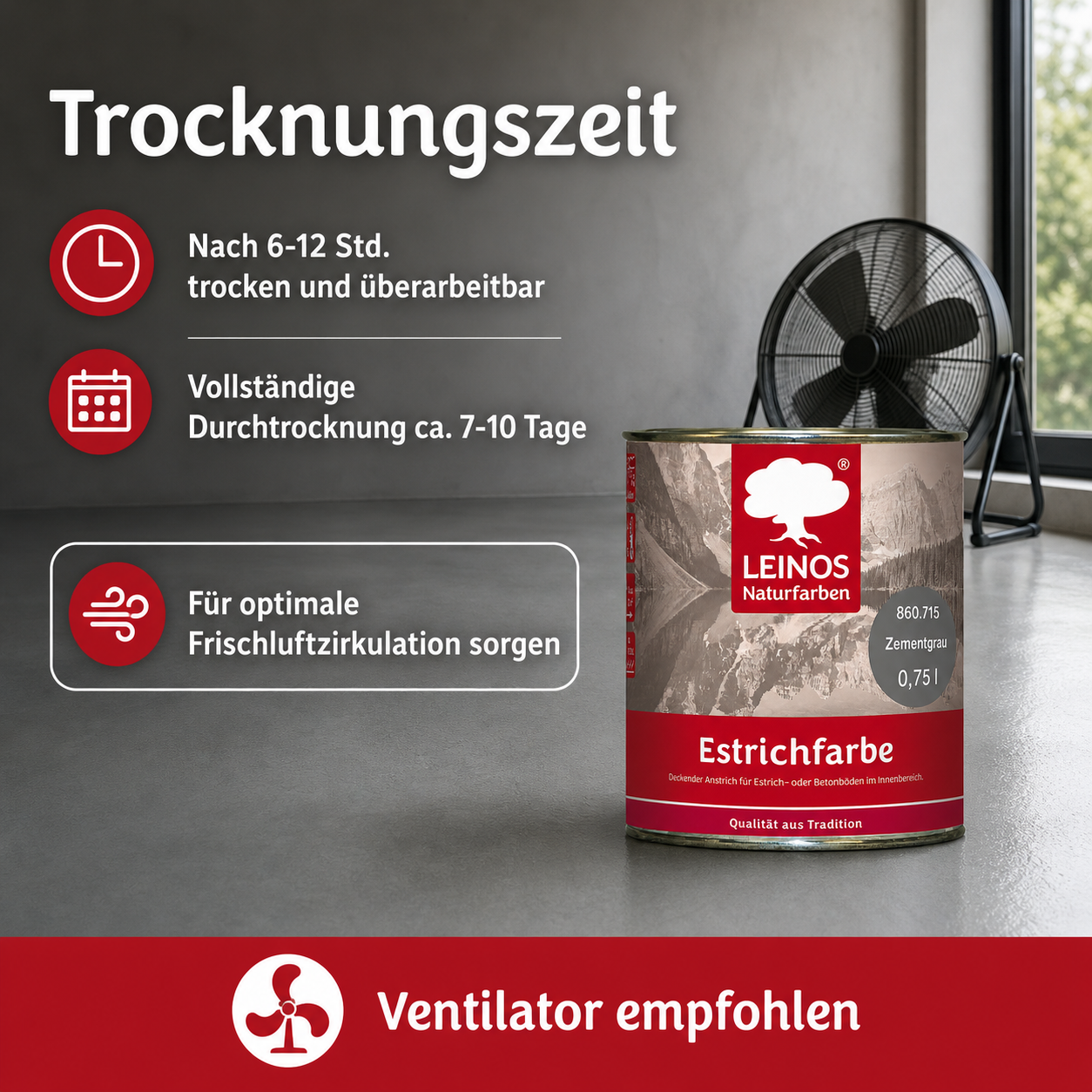 LEINOS 860 Estrichfarbe für Innen, 0,75l, Zementgrau