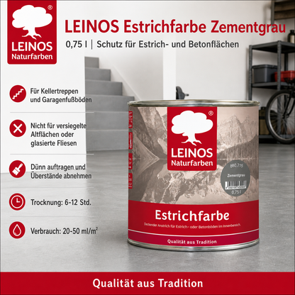 LEINOS 860 Estrichfarbe für Innen, 0,75l, Zementgrau