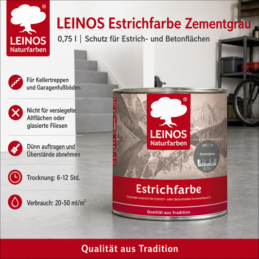 LEINOS 860 Estrichfarbe für Innen, 0,75l, Zementgrau