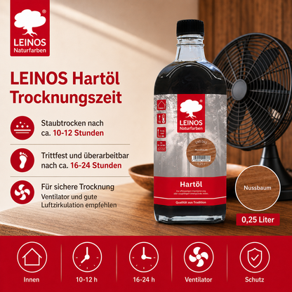 LEINOS Holzöl 250 ml | Hartöl Nussbaum für Tische Möbel Arbeitsplatten | Teak Eiche Möbelöl für effektive Versiegelung und langanhaltenden Schutz im Innenbereich