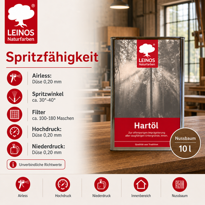 LEINOS Holzöl 10 l | Hartöl Nussbaum für Tische Möbel Arbeitsplatten | Teak Eiche Möbelöl für effektive Versiegelung und langanhaltenden Schutz im Innenbereich