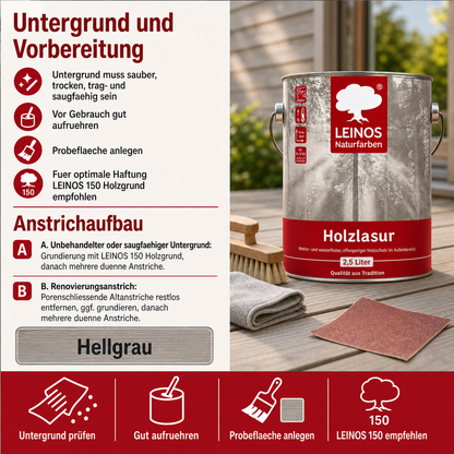 Wetterfeste Holzlasur für Außen 212 Hellgrau 2,50 Liter - offenporiger Holzschutz mit Filmschutz gegen Pilzbefall - für Fenster, Türen, Zäune & Pergolen - wasserabweisend, lasierend