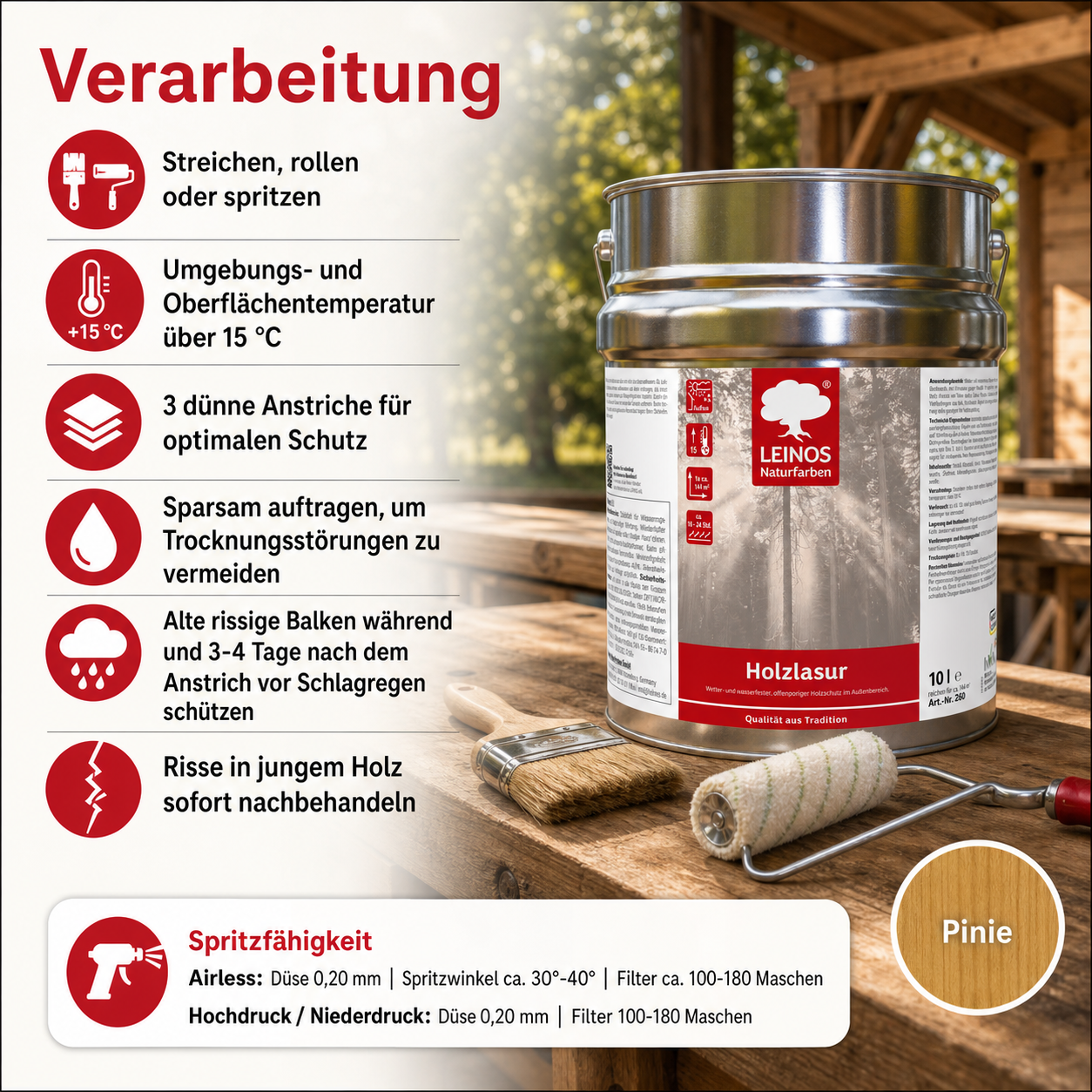 Wetterfeste Holzlasur für Außen 022 Pinie 10,00 Liter - offenporiger Holzschutz mit Filmschutz gegen Pilzbefall - für Fenster, Türen, Zäune & Pergolen - wasserabweisend, lasierend