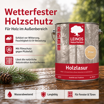 Wetterfeste Holzlasur für Außen 022 Pinie 0,75 Liter - offenporiger Holzschutz mit Filmschutz gegen Pilzbefall - für Fenster, Türen, Zäune & Pergolen - wasserabweisend, lasierend